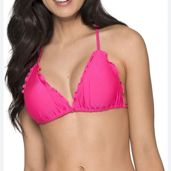 Relleciga Women’s Neon Rose Ruffle Bikini Swimsuit Top, Size L - Picture 1 of 7